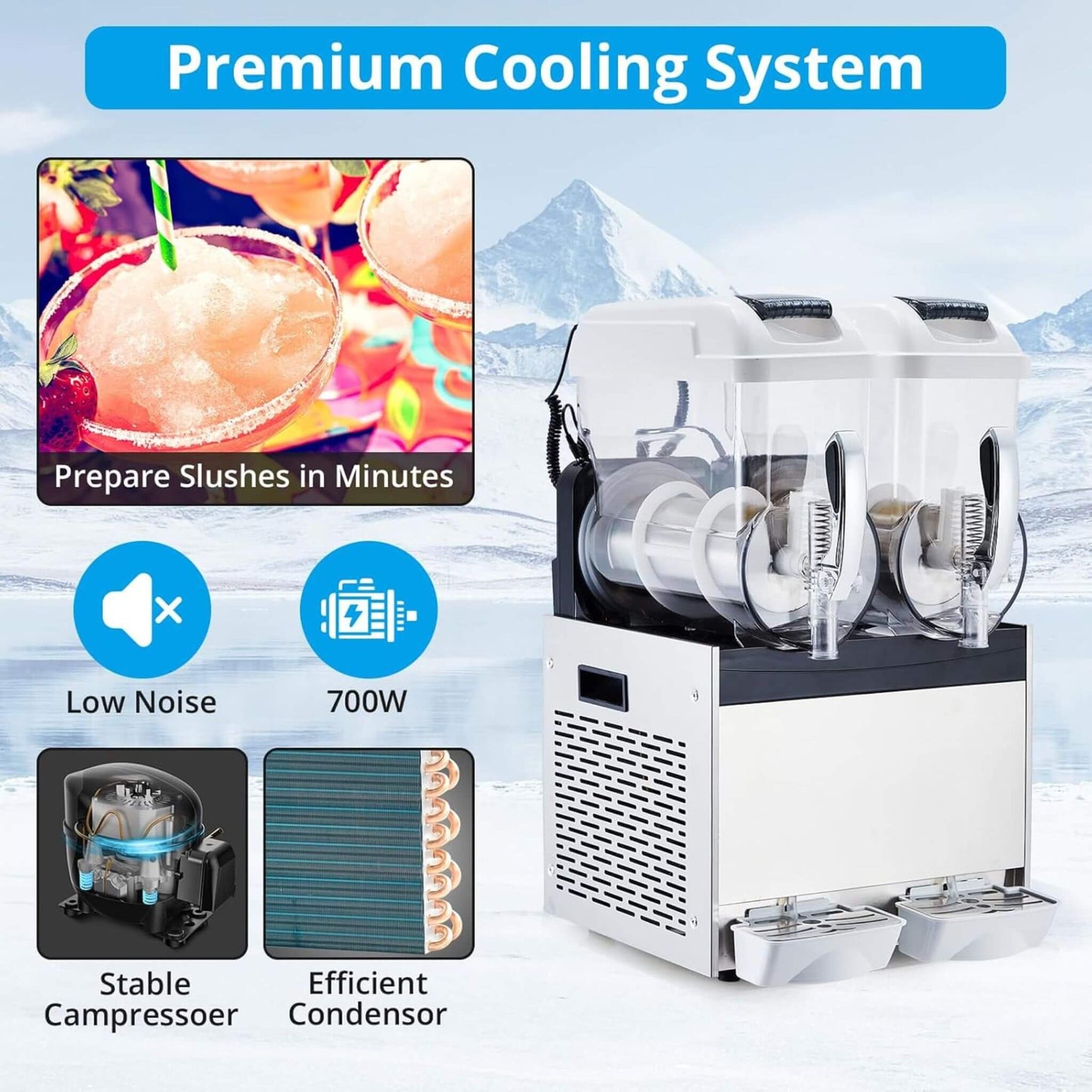 24L Commercial Stainless Steel Frozen Slush Machine with Auto Clean