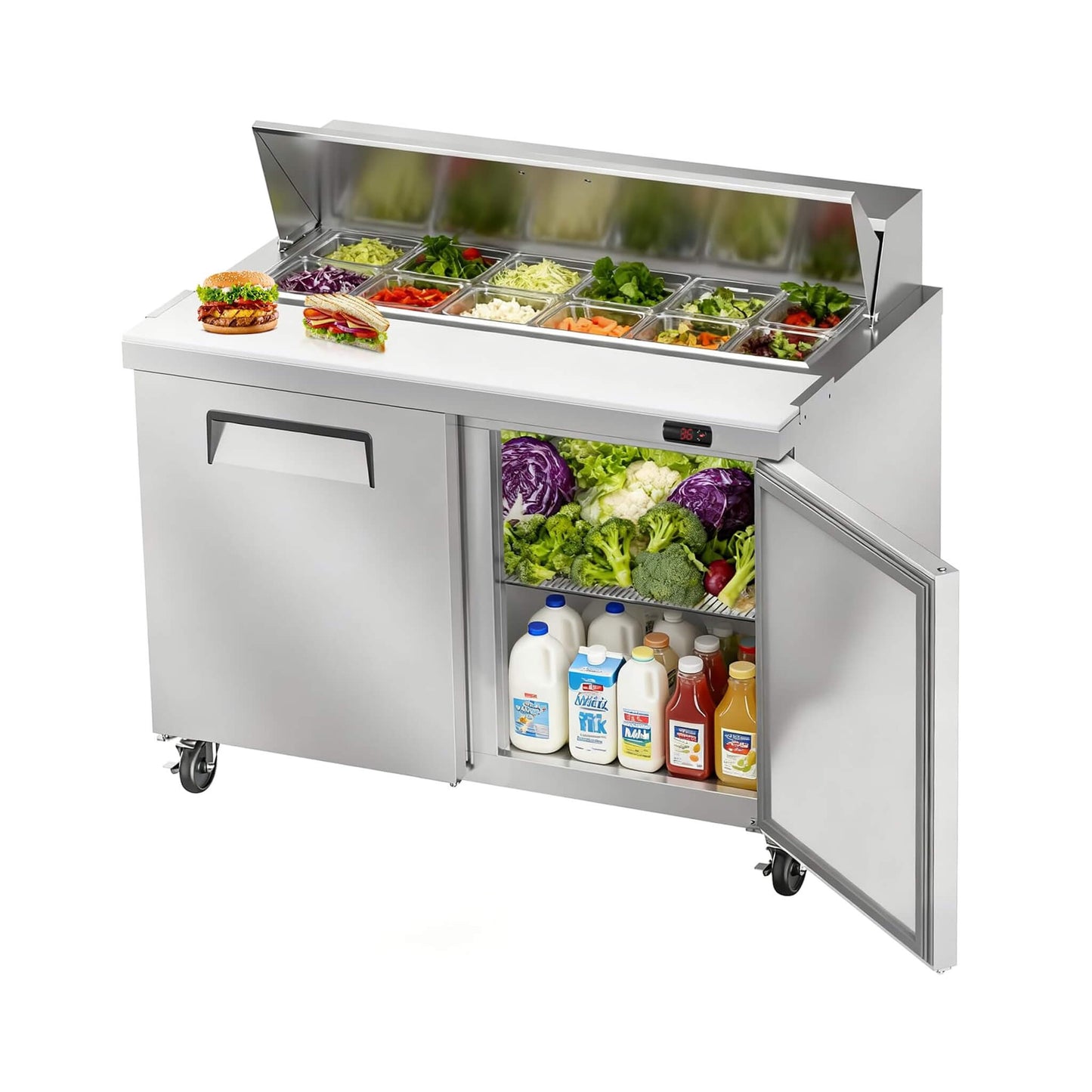 Commercial Stainless Steel Sandwich Prep Table Refrigerator