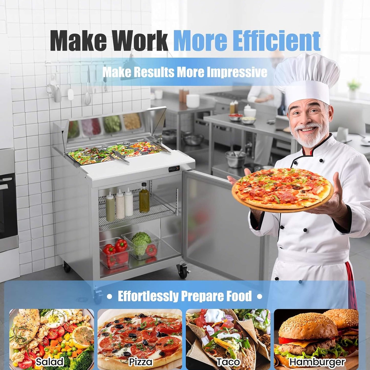 Commercial Stainless Steel Sandwich Prep Table Refrigerator