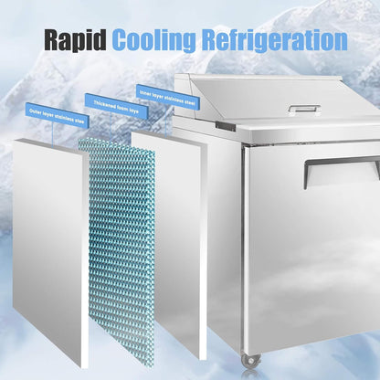 Commercial Stainless Steel Sandwich Prep Table Refrigerator