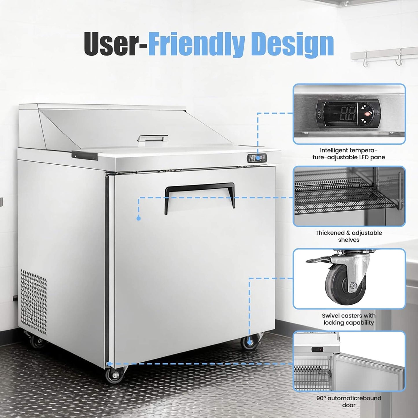 Commercial Stainless Steel Sandwich Prep Table Refrigerator