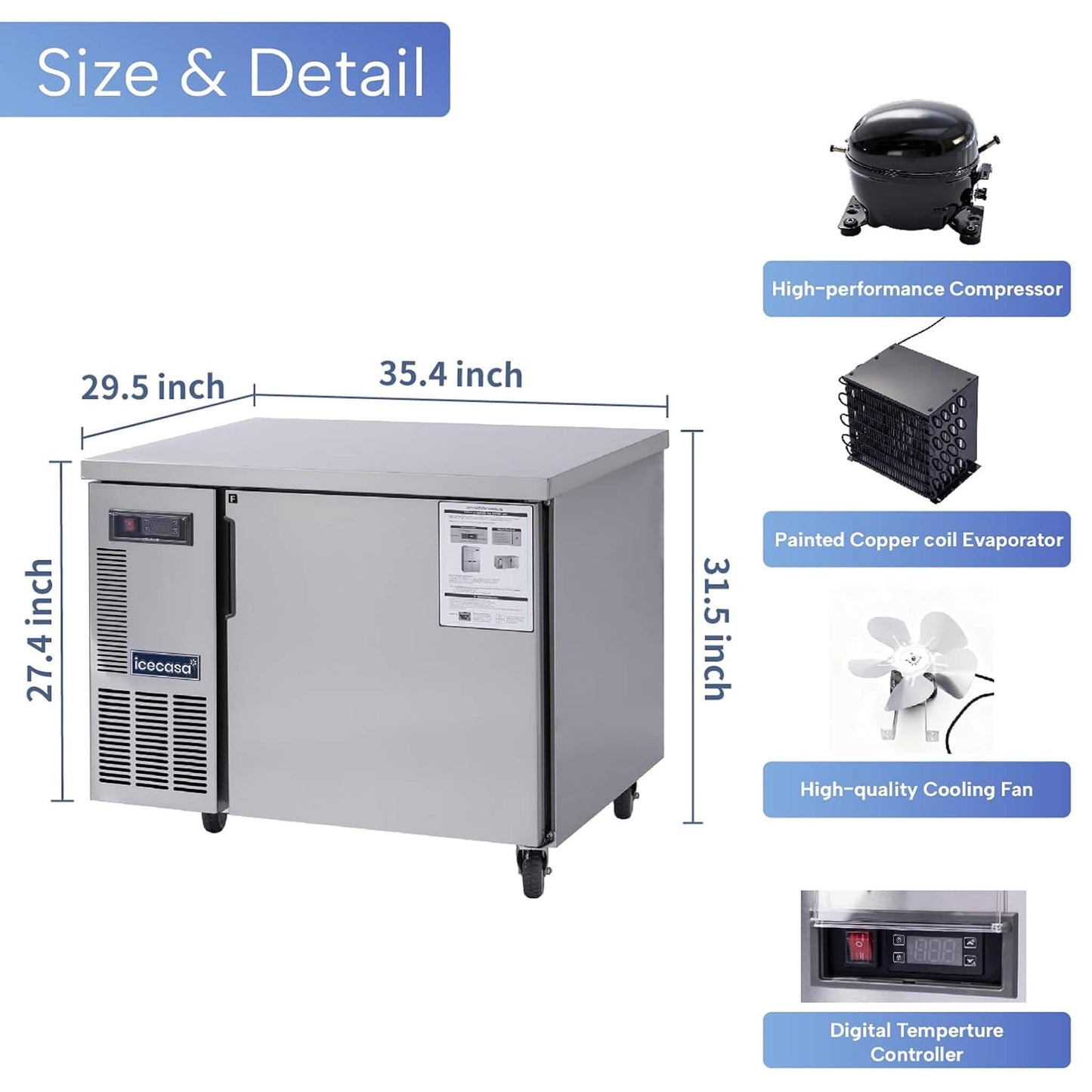 Heavy-Duty Commercial Stainless Steel Undercounter Worktop Freezer