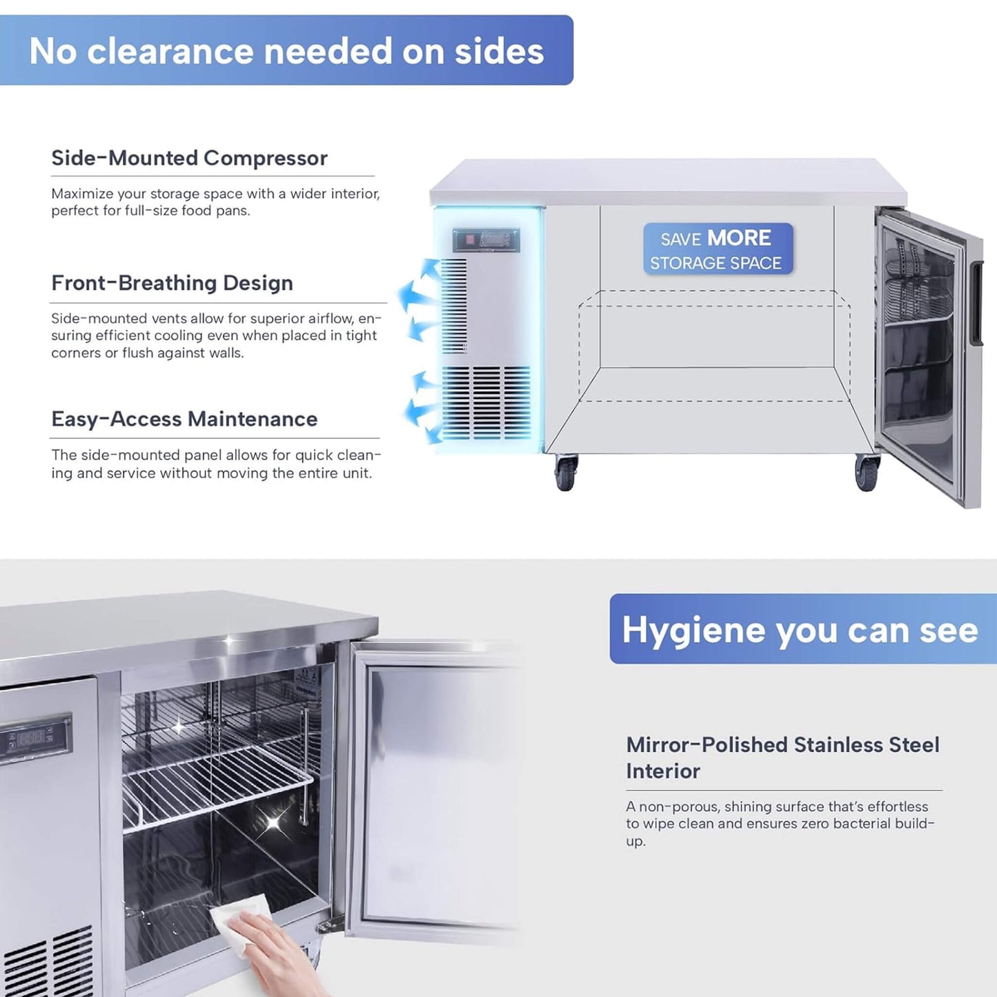 Heavy-Duty Commercial Stainless Steel Undercounter Worktop Freezer