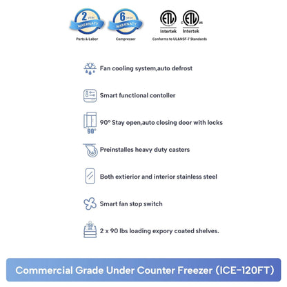 Heavy-Duty Commercial Stainless Steel Undercounter Worktop Freezer