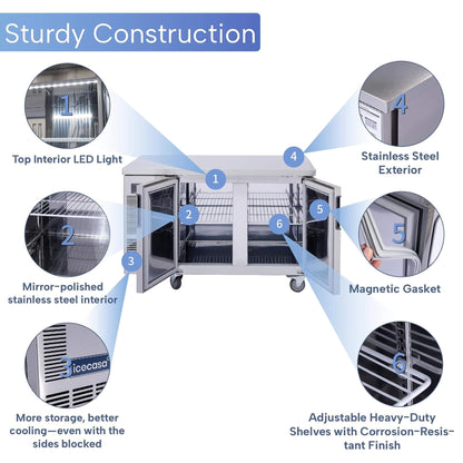 Heavy-Duty Commercial Stainless Steel Undercounter Worktop Freezer