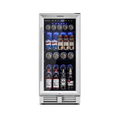 Premium 15" Tall Built-In Freestanding Beverage Cooler Refrigerator 100 Cans