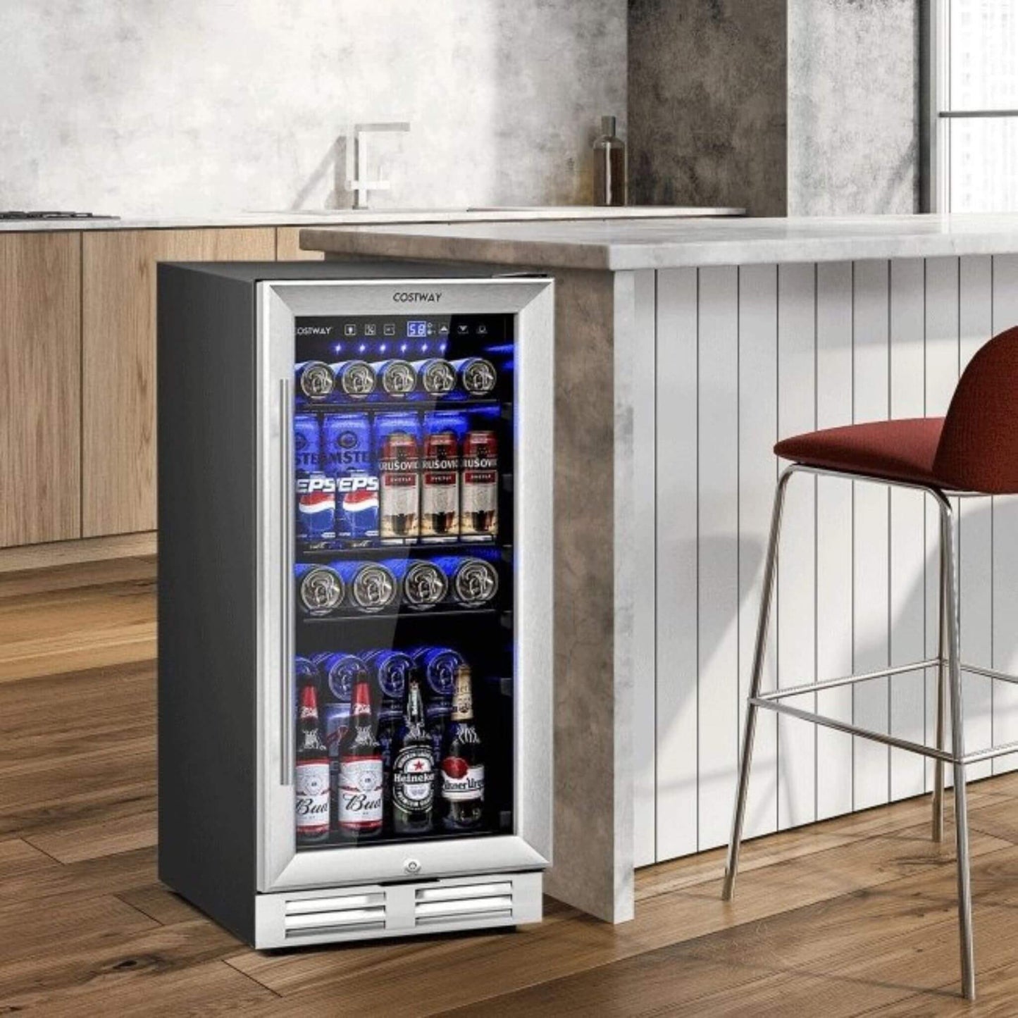 Premium 15" Tall Built-In Freestanding Beverage Cooler Refrigerator 100 Cans