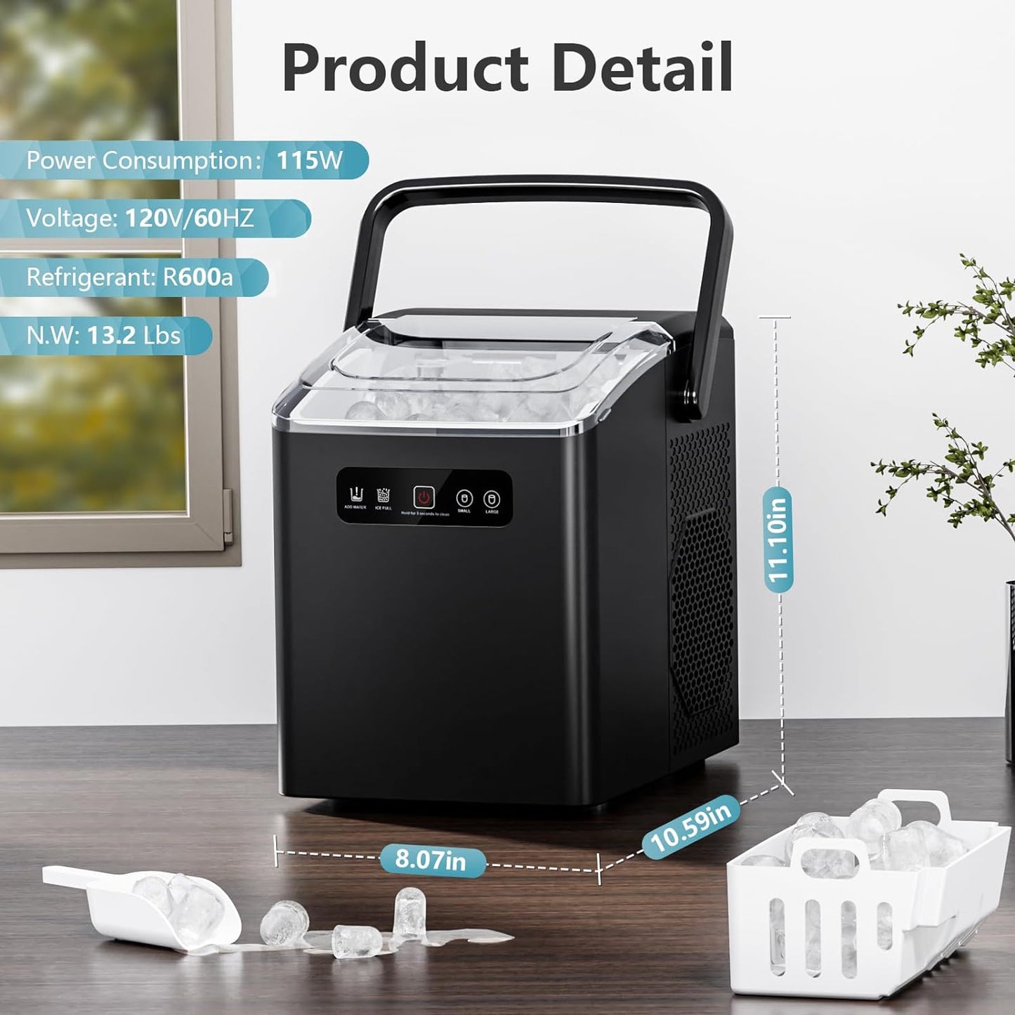 Countertop Ice Maker Portable for Home and Camping RV Z3424-BLACK