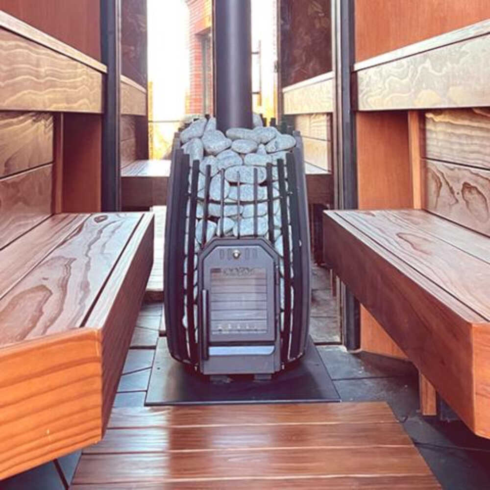 Cozy Heat SW Thru-Wall Wood Burning Sauna Stove With Sauna Stones