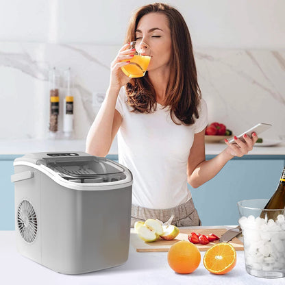 Countertop Ice Maker Machine with Handle, 9 Bullet-Shaped Ice Cubes Ready in 6 Mins, 26Lbs/24H, Self-Cleaning Function with Ice Scoop and Basket