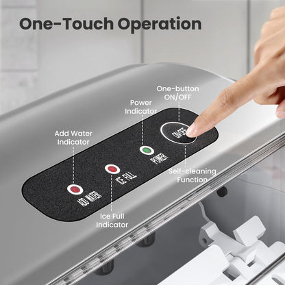 Countertop Ice Maker Machine with Handle, 9 Bullet-Shaped Ice Cubes Ready in 6 Mins, 26Lbs/24H, Self-Cleaning Function with Ice Scoop and Basket