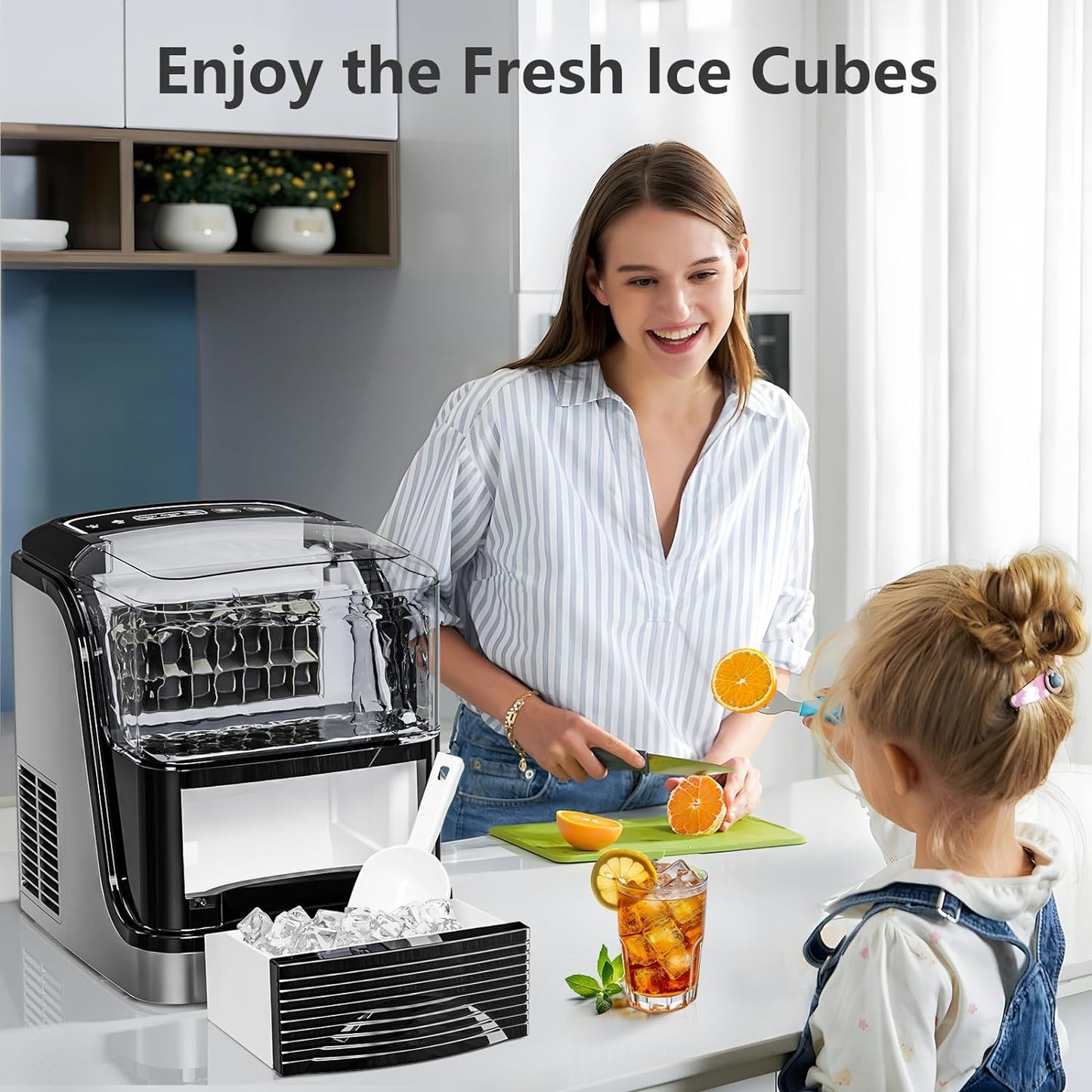 Cubic Ice Maker Machine 33 Lbs 24 Hrs 1.3 Lbs Ice Storage Capacity Black