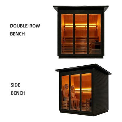Custom 4-Person Luxury Canadian Hemlock Outdoor Steam Sauna with Heater and Stones