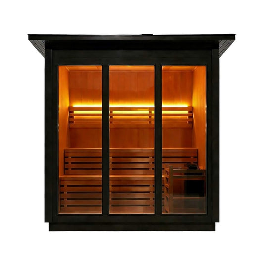 Custom 6-Person Luxury Spruce Outdoor Steam Sauna with Heater and Stones
