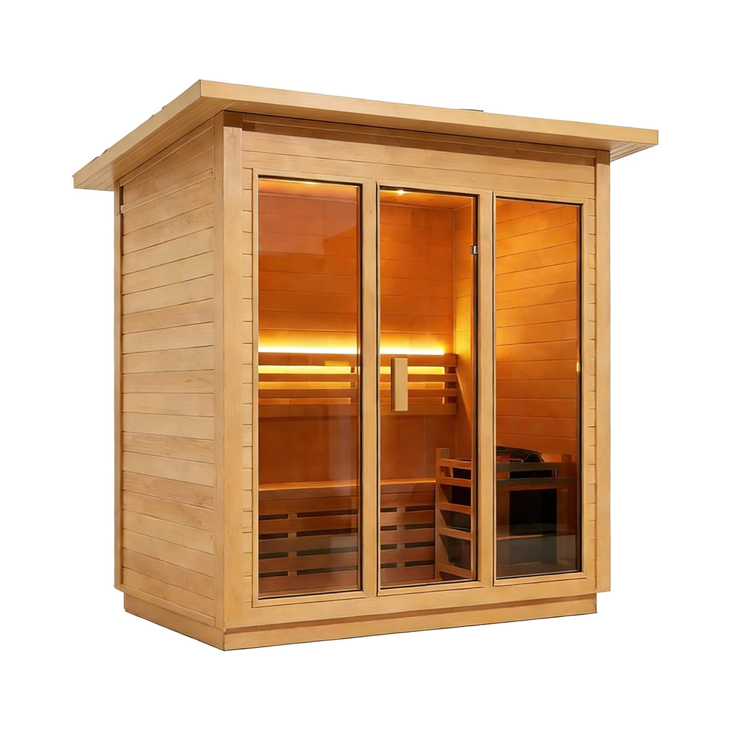 Custom 4-Person Luxury Canadian Hemlock Outdoor Steam Sauna with Heater and Stones