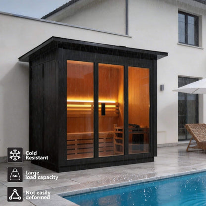 Custom 4-Person Luxury Canadian Hemlock Outdoor Steam Sauna with Heater and Stones