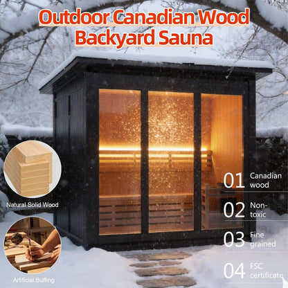 Custom 4-Person Luxury Spruce Outdoor Steam Sauna with Heater and Stones