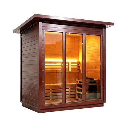 Custom 6-Person Luxury Canadian Red Cedar Outdoor Steam Sauna with Heater and Stones