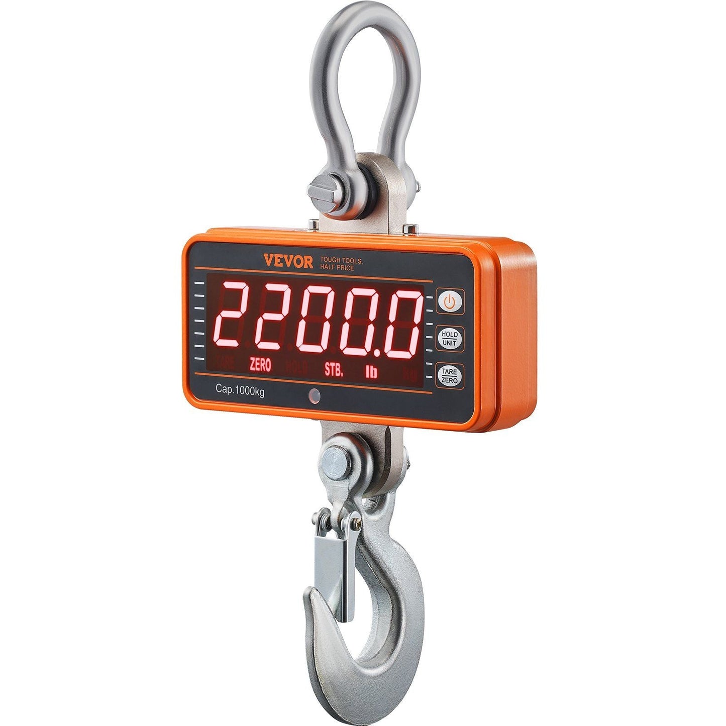 Digital Crane Scale, 2200 lbs/1000 kg Industrial Heavy Duty Hanging Scale with Remote Control, Cast Aluminum Case & LED Screen (Orange)