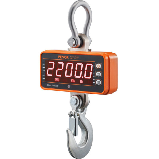 Digital Crane Scale, 2200 lbs/1000 kg Industrial Heavy Duty Hanging Scale with Remote Control, Cast Aluminum Case & LED Screen (Orange)