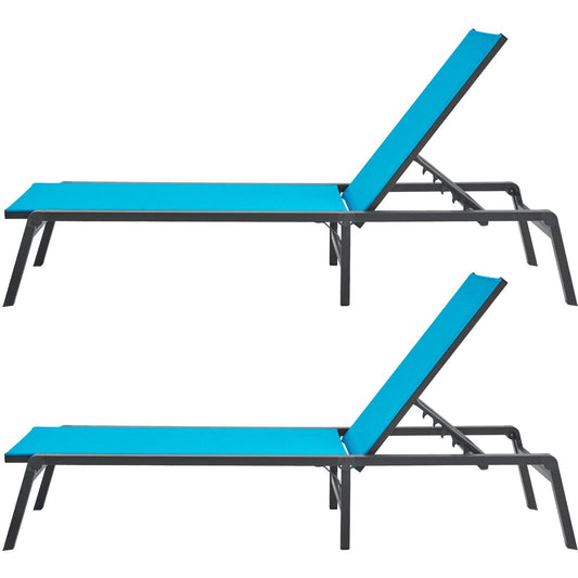 Chaise Lounge Chair Outdoor Patio Lounge Chair Adjustable 5-Position 2 pcs