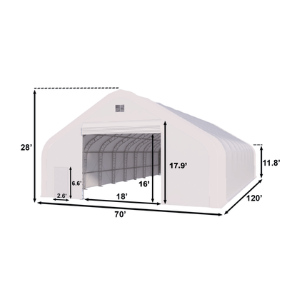 W 70FT x L 120FT x H 28FT Double Truss Storage Shelter