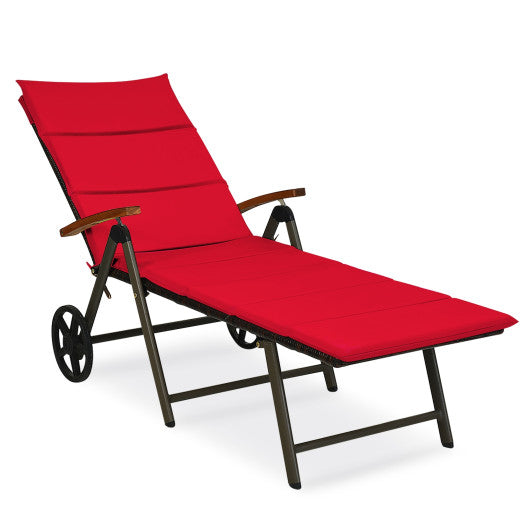 Outdoor Chaise Lounge Chair Rattan Lounger Recliner Chair - Red