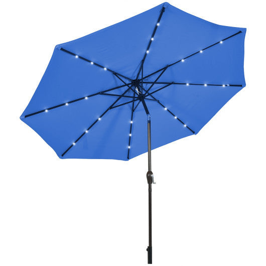 10' Solar LED Lighted Patio Market Umbrella Shade Tilt Adjustment Crank - Blue