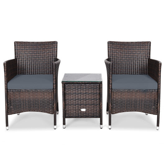 3 Pcs Outdoor Rattan Wicker Furniture Set - Gray
