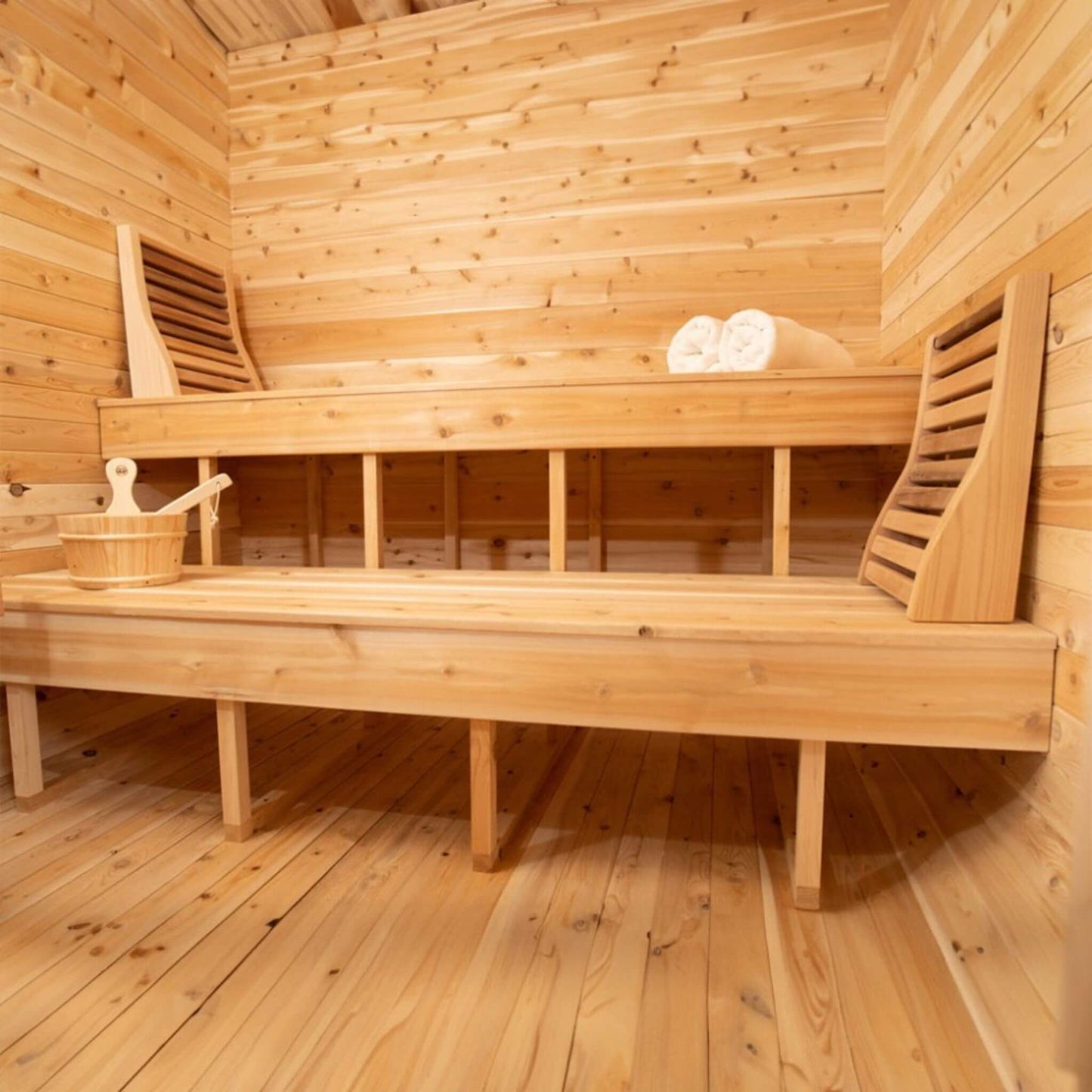 Dundalk Leisurecraft 4-Person Canadian Timber Luna Cube Sauna with Sloped Roof and Front Window