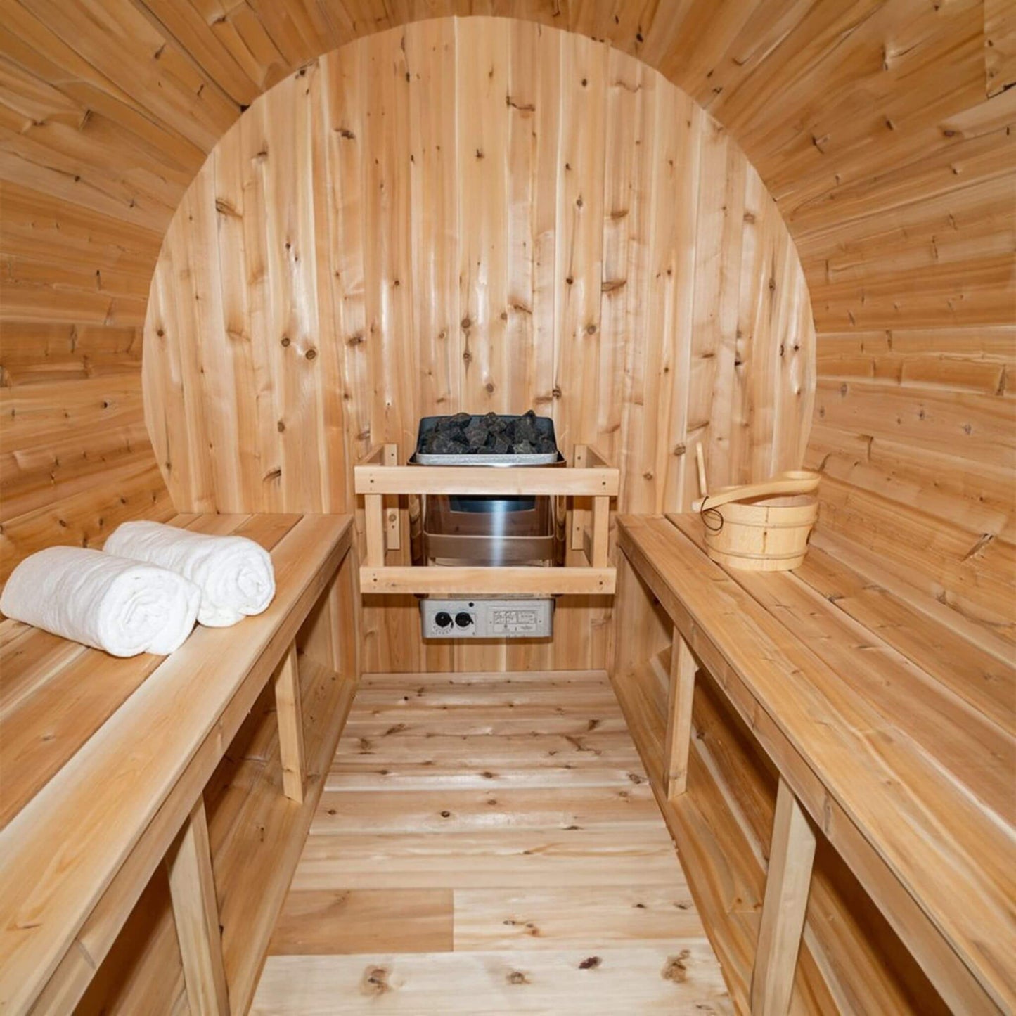 Dundalk Leisurecraft 4-Person Canadian Timber Serenity Barrel Sauna with Solid Wood Benches