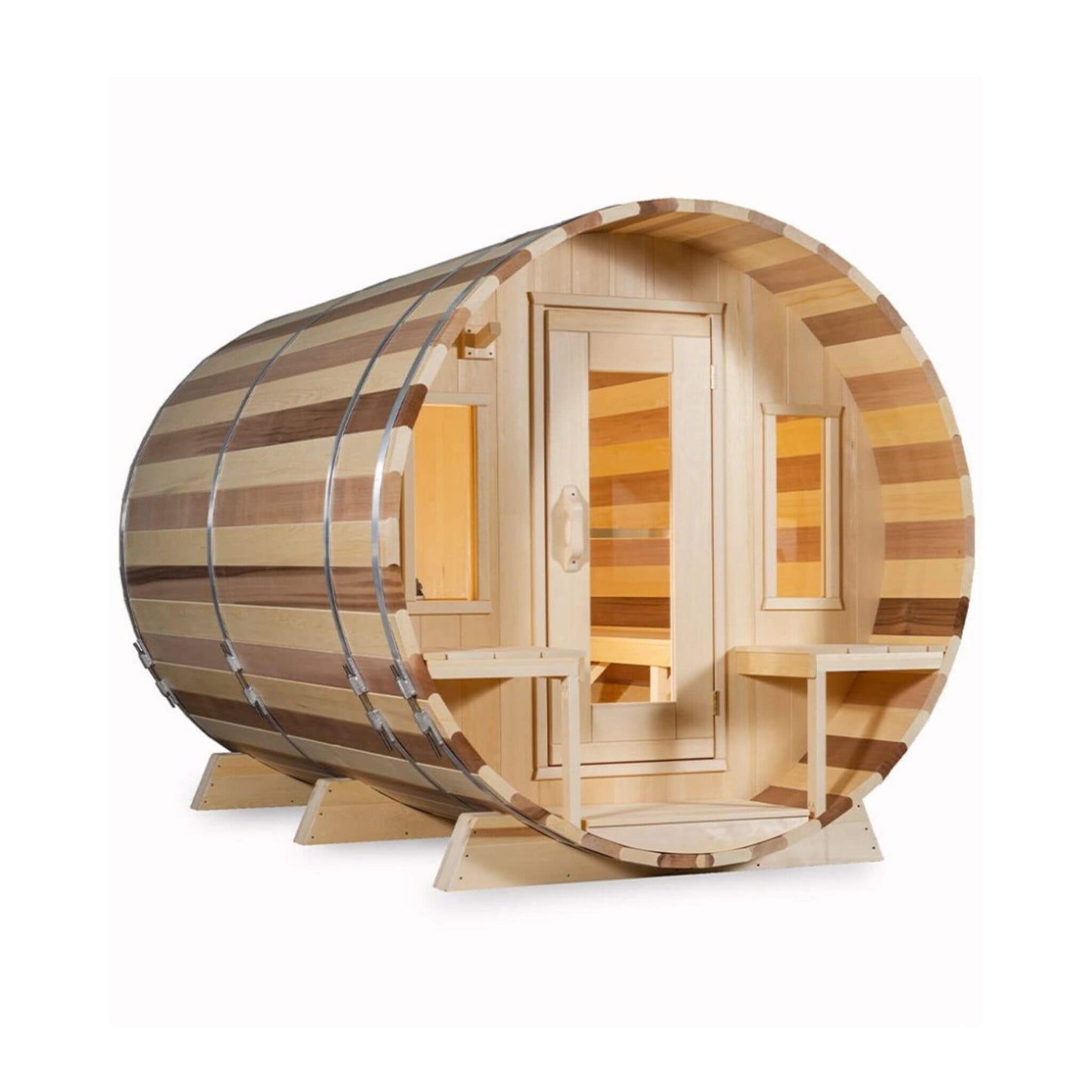 Dundalk Leisurecraft 6-Person Canadian Timber Tranquility Barrel Sauna with Front Porch
