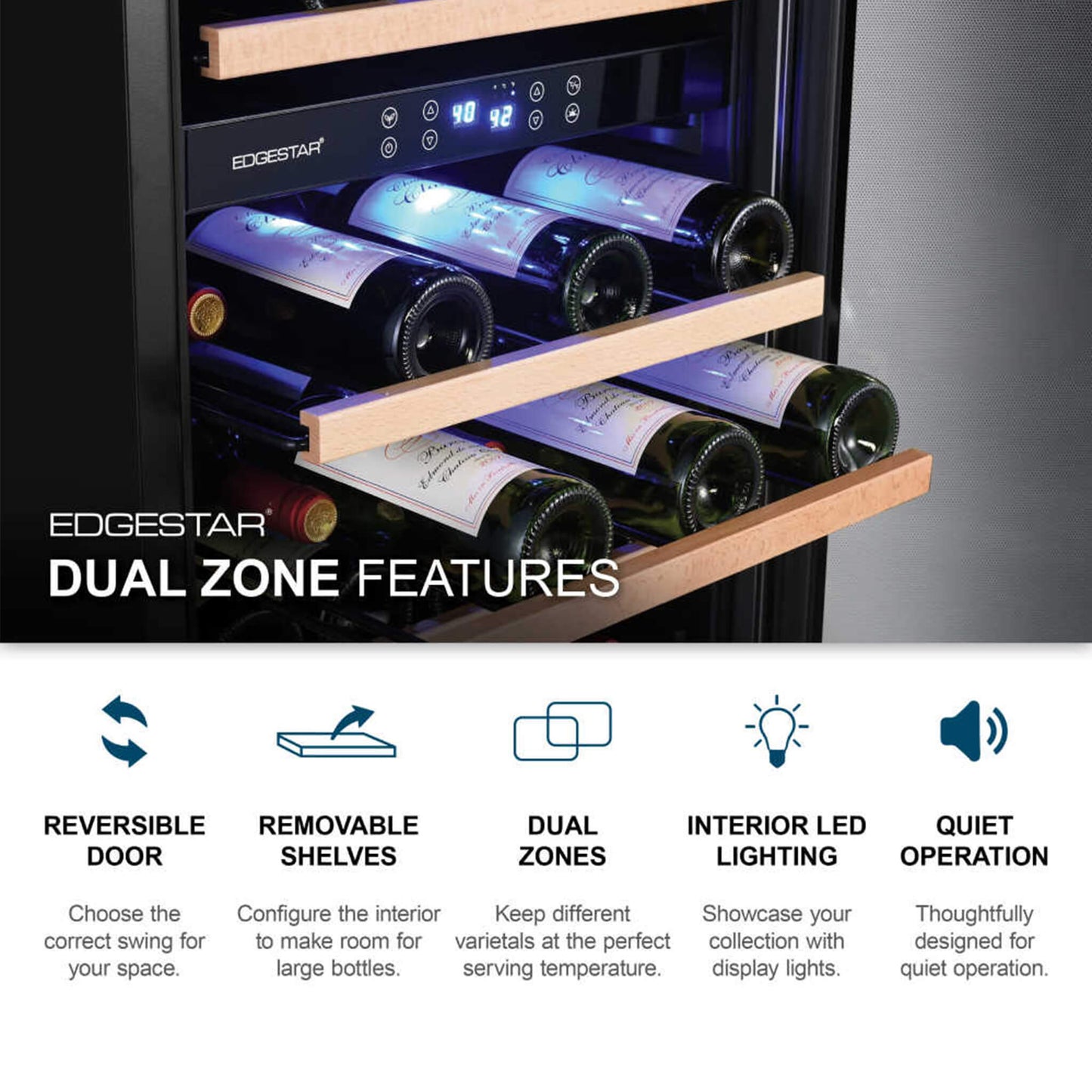 Edgestar 141 Bottle Capacity Freestanding Dual Zone Wine Cooler With Interior Lighting, 24"