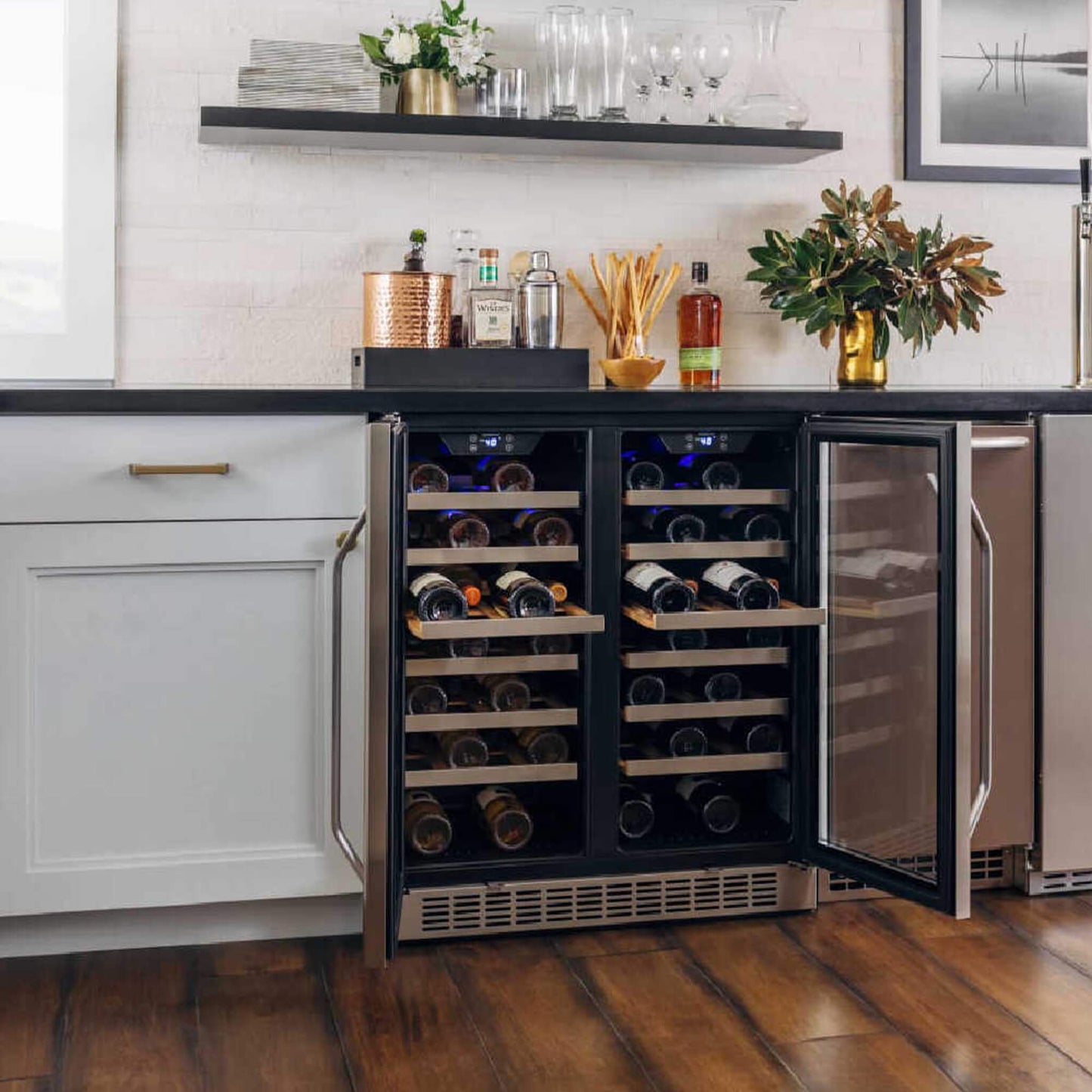 Edgestar 30" Wide 56 Bottle Capacity Built-In French Door Wine Cooler With Door Locks