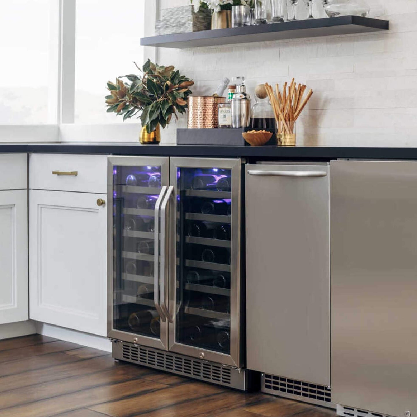 Edgestar 30" Wide 56 Bottle Capacity Built-In French Door Wine Cooler With Door Locks