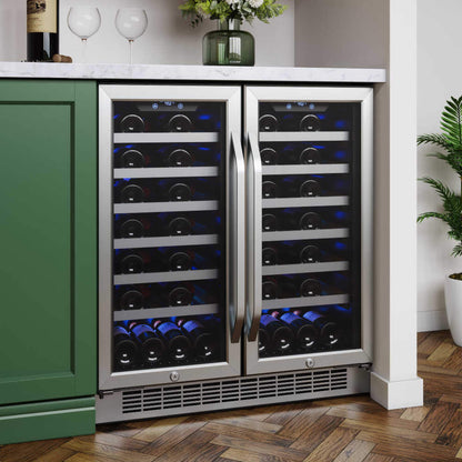 Edgestar 30" Wide 56 Bottle Capacity Built-In French Door Wine Cooler With Door Locks