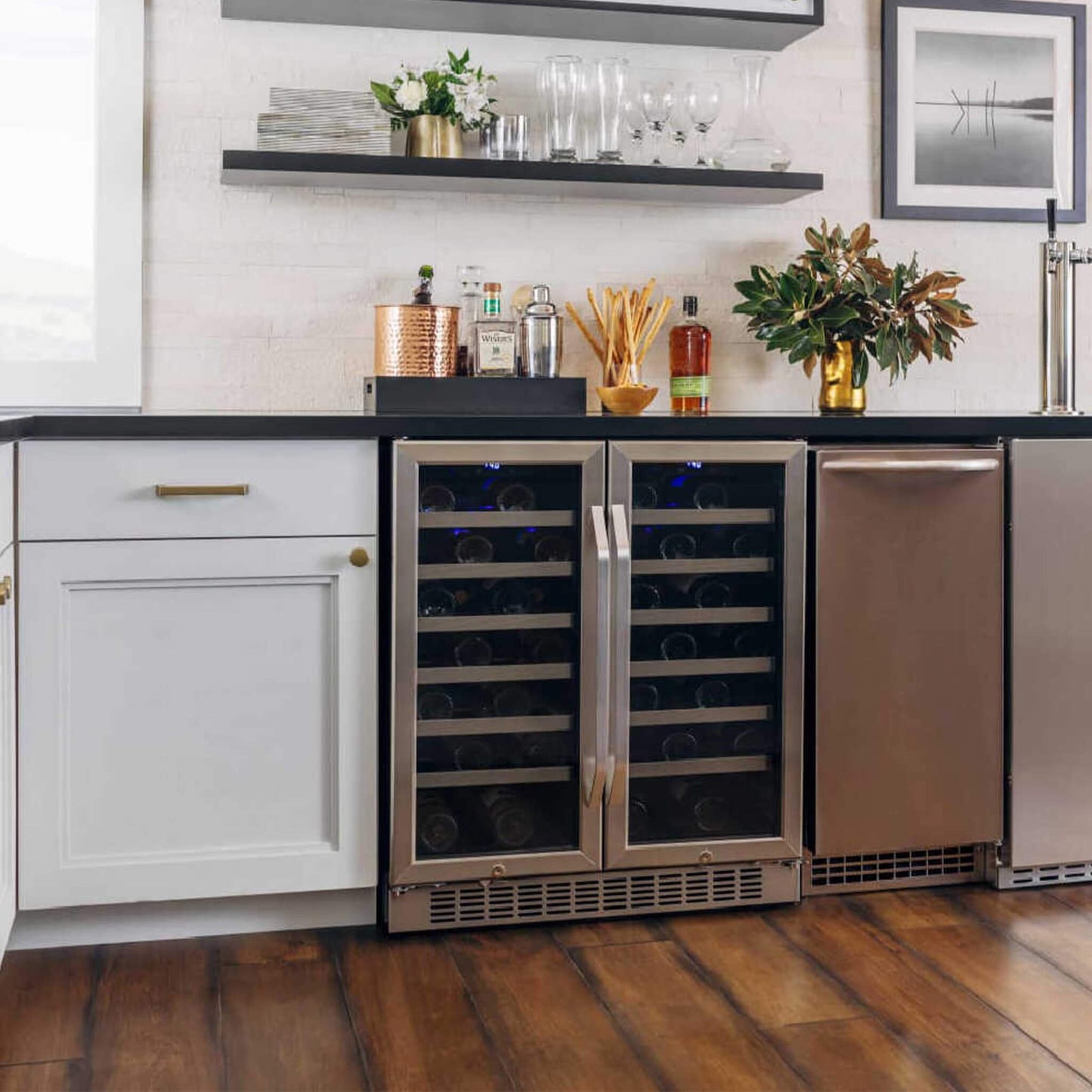 Edgestar 30" Wide 56 Bottle Capacity Built-In French Door Wine Cooler With Door Locks