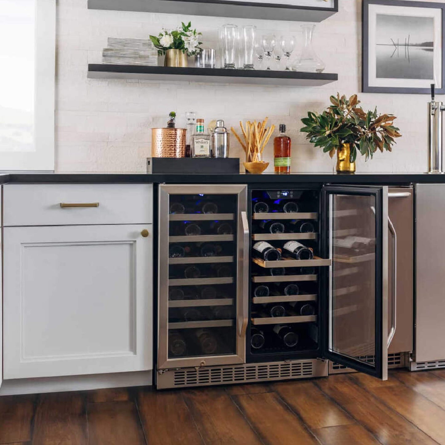 Edgestar 30" Wide 56 Bottle Capacity Built-In French Door Wine Cooler With Door Locks