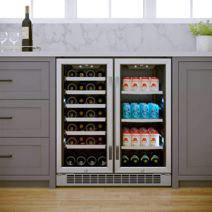 Edgestar 30" Wide 28 Bottle Built In Dual Zone Beverage Center With 86 Can Capacity