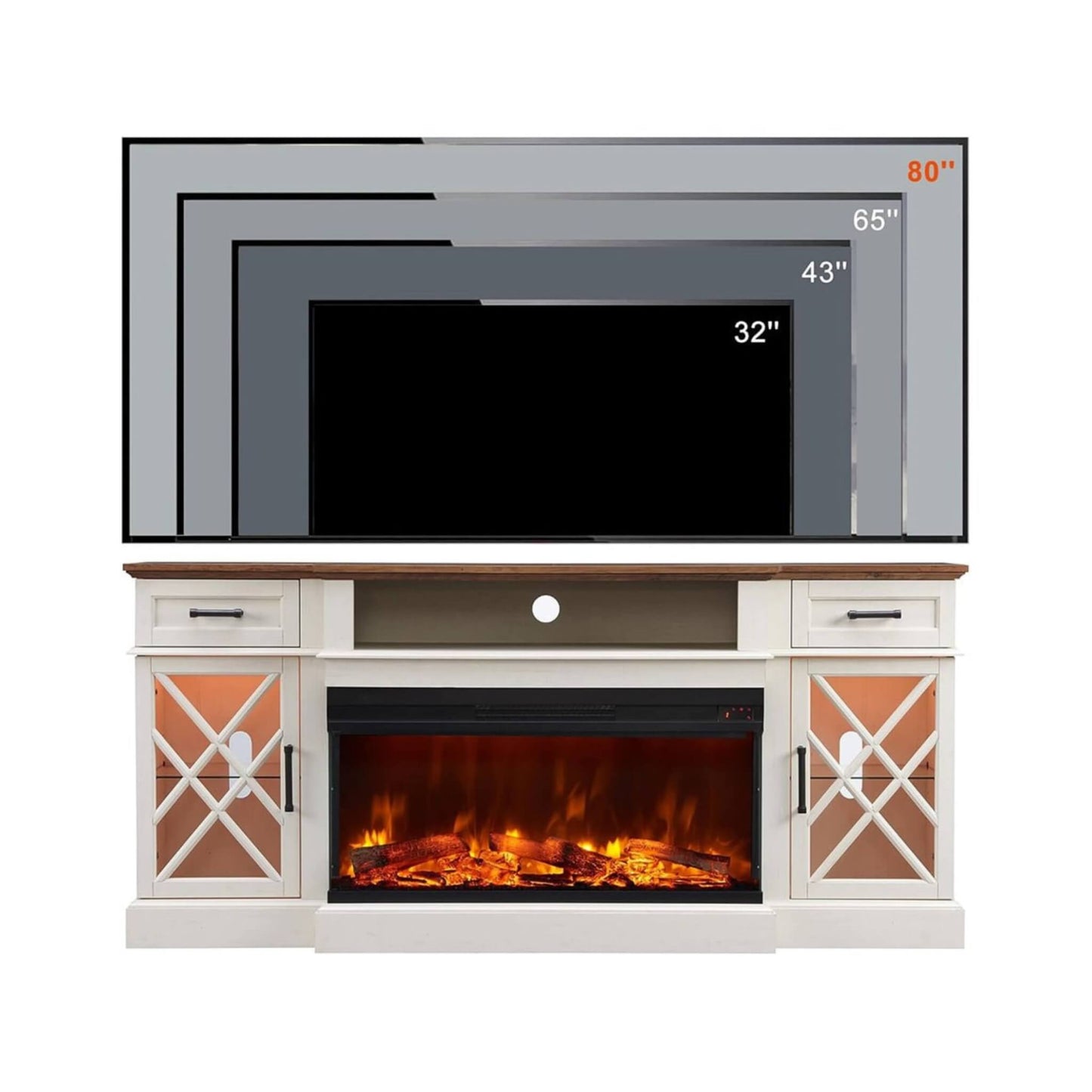 Nuvia Electric 70-Inch Fireplace TV Stand with Glass Door Storage Cabinet