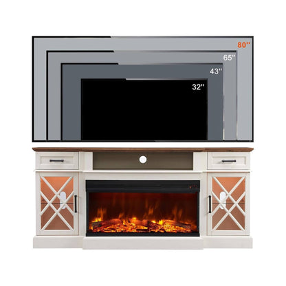 Nuvia Electric 70-Inch Fireplace TV Stand with Glass Door Storage Cabinet