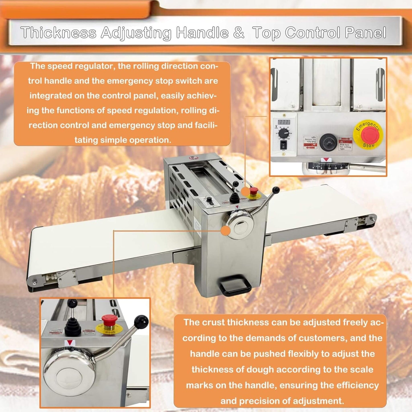 Commercial Electric 110V Foldable Stainless Steel Dough Sheeter
