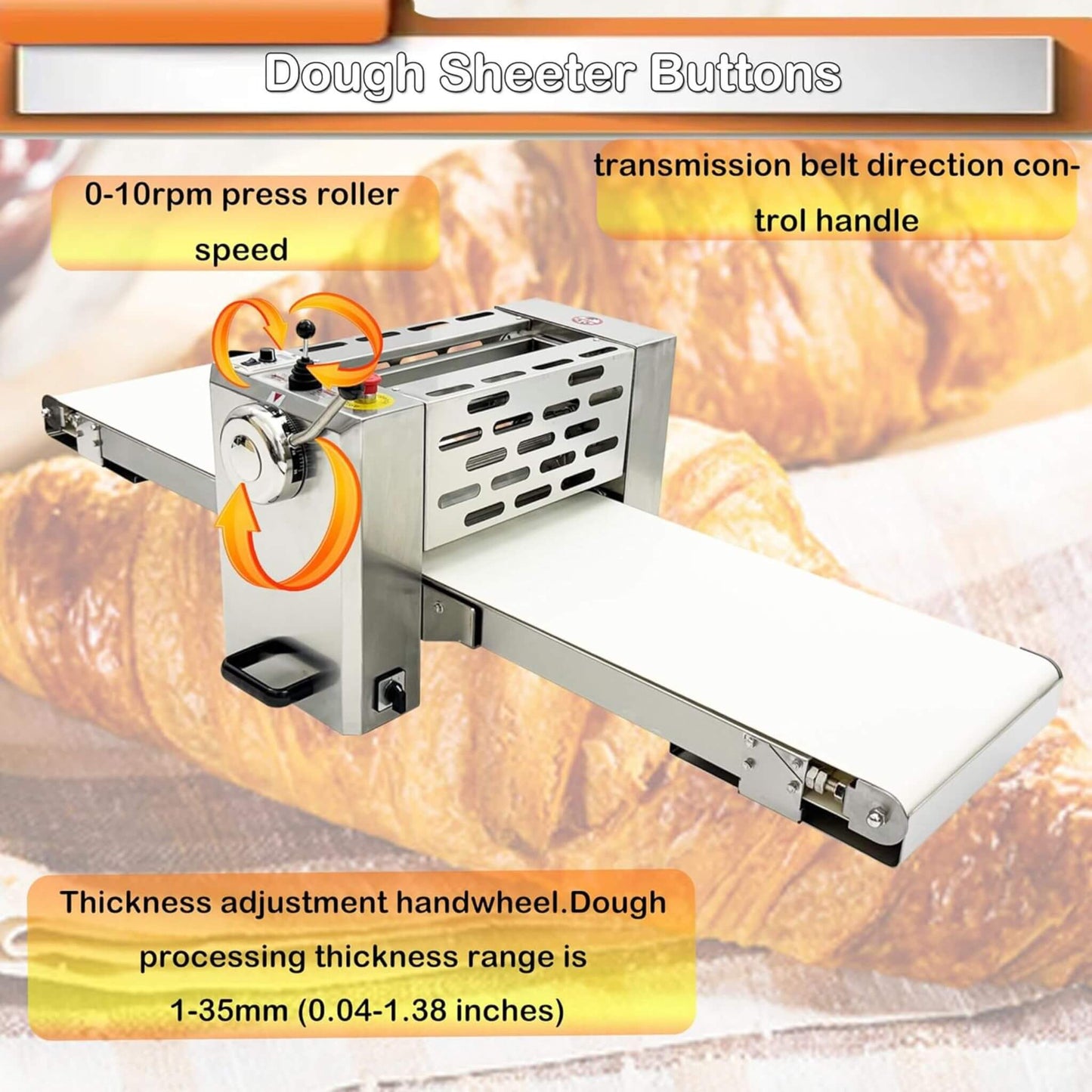 Commercial Electric 110V Foldable Stainless Steel Dough Sheeter
