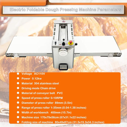 Commercial Electric 110V Foldable Stainless Steel Dough Sheeter