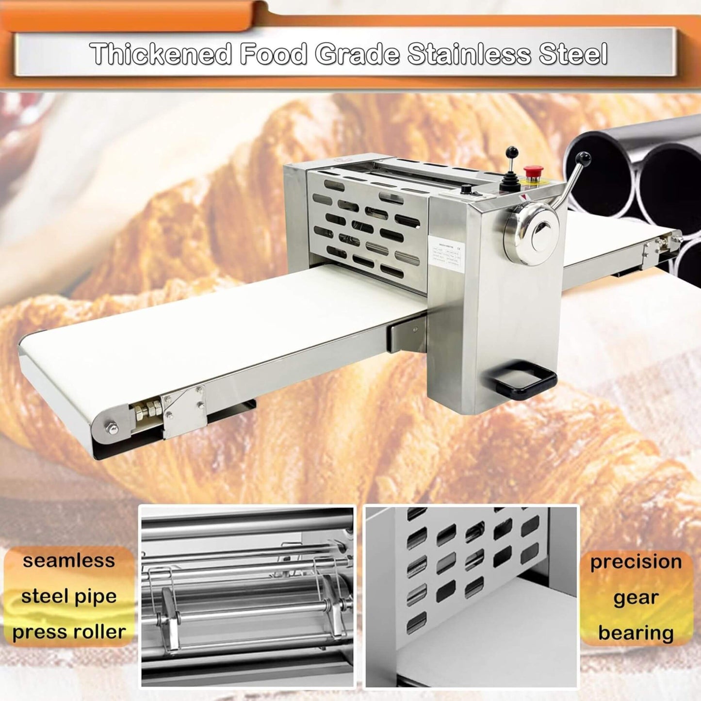 Commercial Electric 110V Foldable Stainless Steel Dough Sheeter