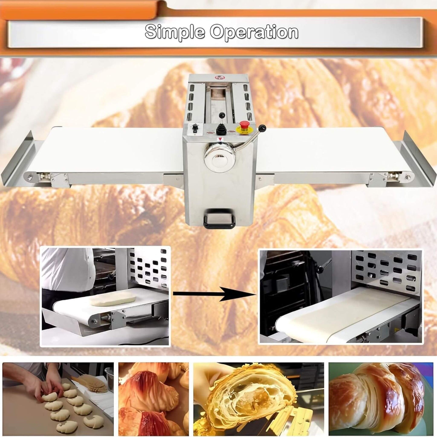 Commercial Electric 110V Foldable Stainless Steel Dough Sheeter