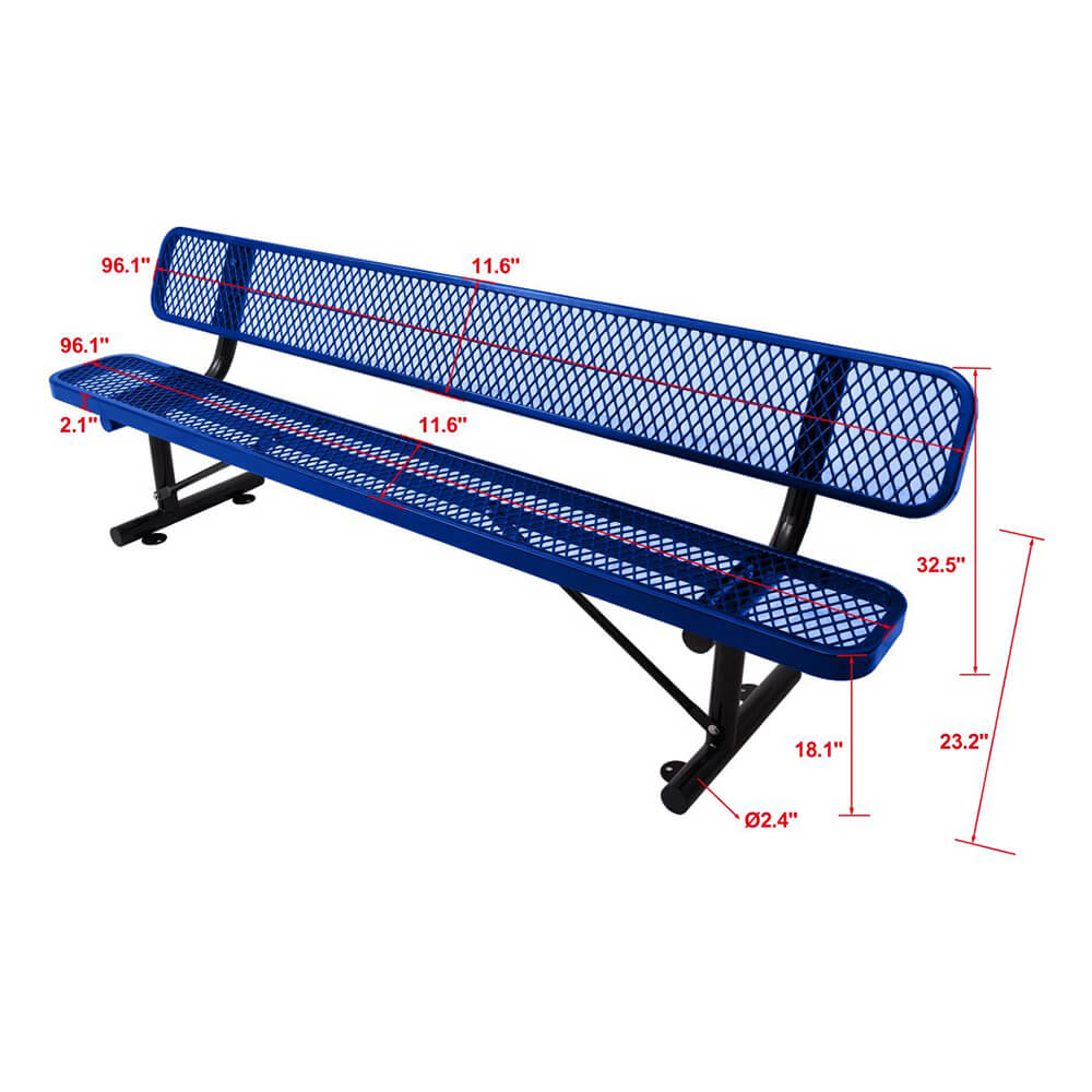 8FT Heavy-Duty Steel Bench With Backrest And Thermoplastic Coating
