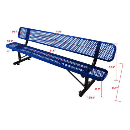 8FT Heavy-Duty Steel Bench With Backrest And Thermoplastic Coating