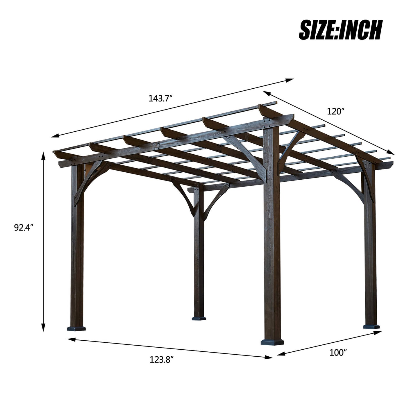 10' x 12' FT Alora Premium Outdoor Brown Cedar Wood Pergola For Spacious Patios