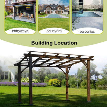 10' x 12' FT Alora Premium Outdoor Brown Cedar Wood Pergola For Spacious Patios
